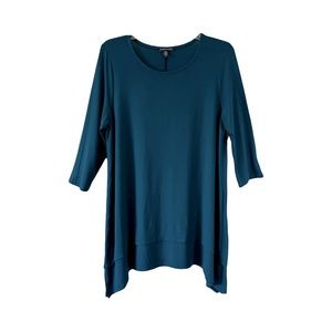 Eileen Fisher | Teal Layered Stretch Jersey Knit Scoop Neck Tunic Top, Large